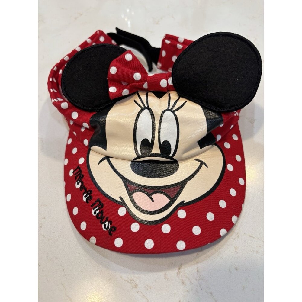 Disney Minnie Mouse Visor Hat Polka Dotted With Ears Girls One Size